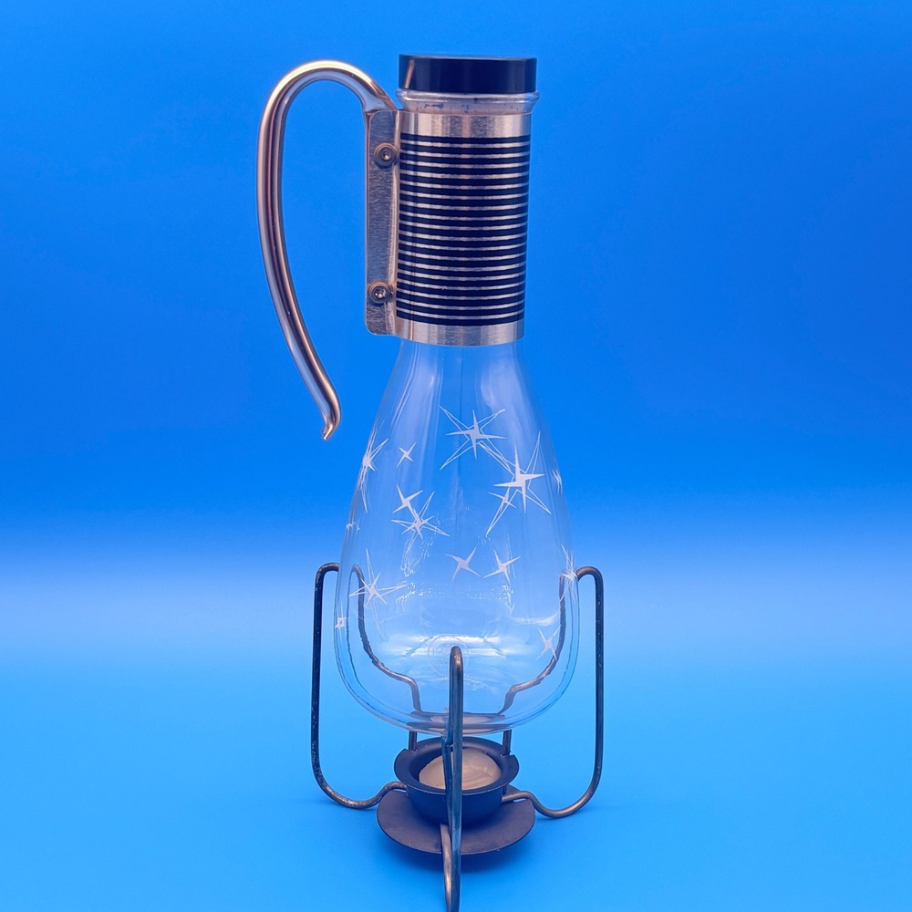 Vintage Pyrex Atomic Starburst Coffee Carafe with Warmer 10" Mid-Century Modern